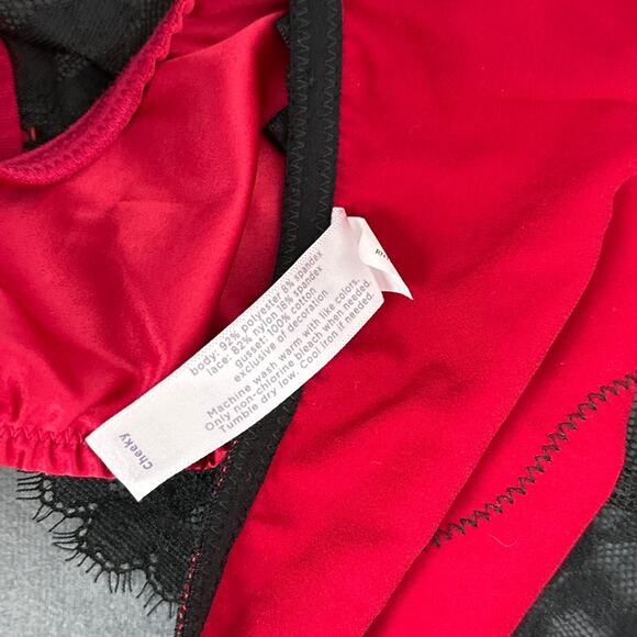 Cacique Cheeky Panty Panties Plus Size 14/16 Red Satin Black Lace Criss Cross - Picture 6 of 12